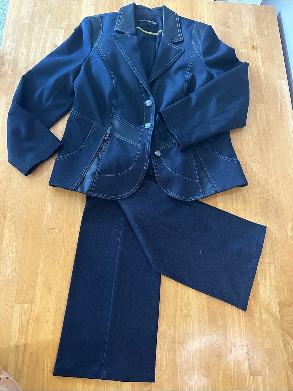 Vintage Y2K Proportion Petite Conrad C Denim-Look Navy Pantsuit Set Sz 14/12